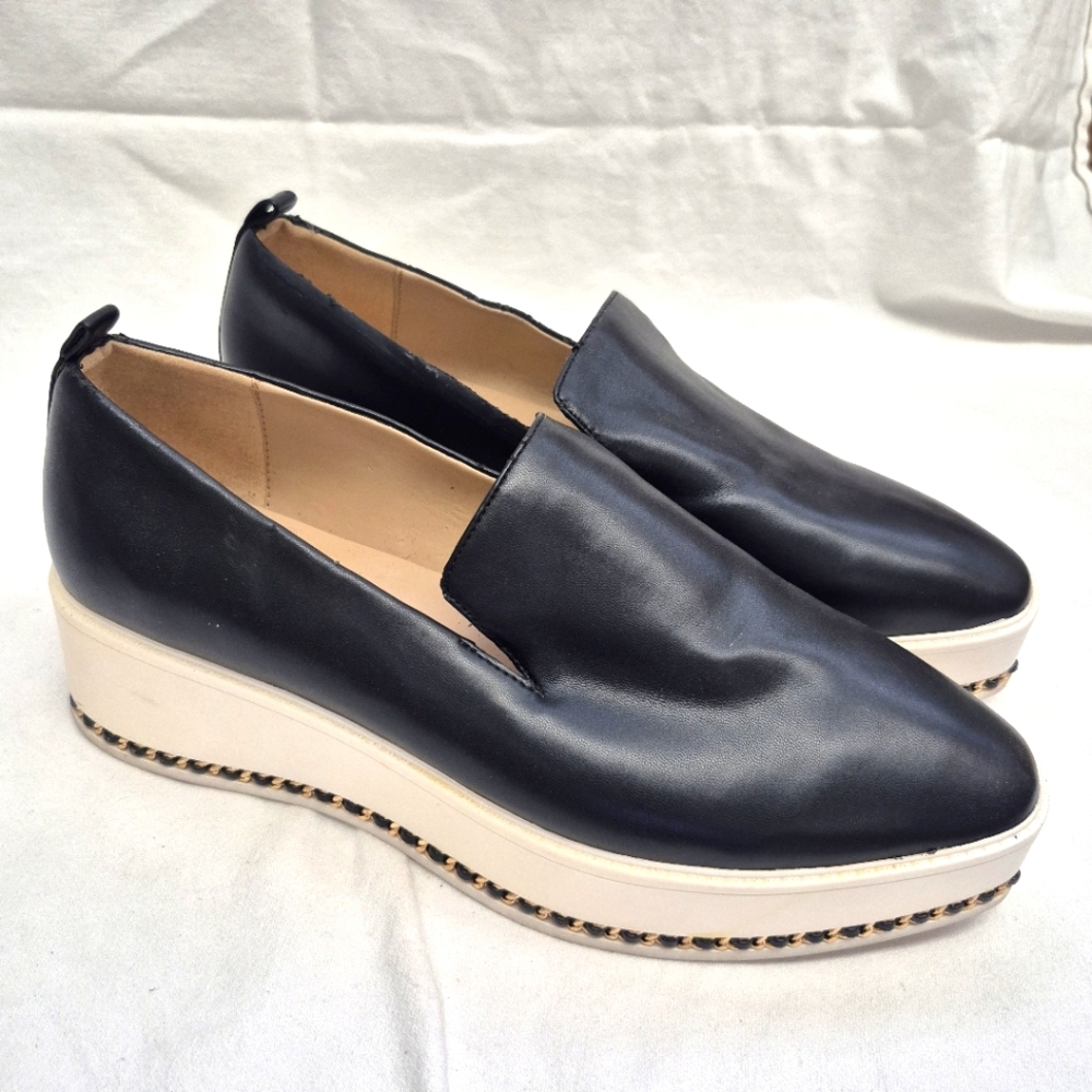 Karl Lagerfeld Paris Womens 10M Brenna Platform Loafers Black  Slip On Shoes